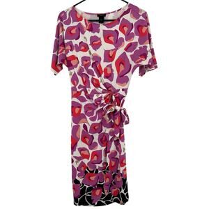 Ann Taylor Size XS Short Sleeve Dress Abstract Floral Print Purple Pink White‎